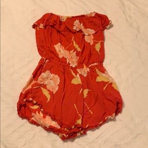 Red floral romper.